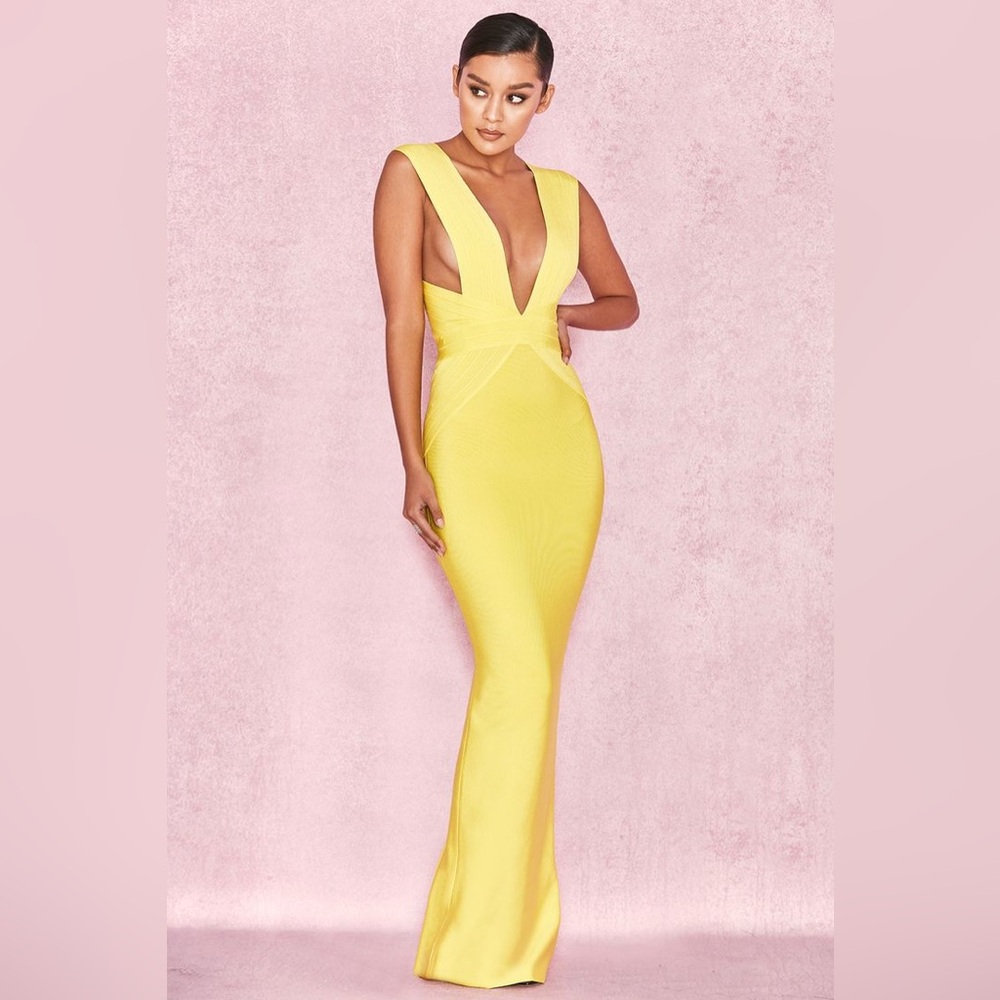HOUSE OF CB 'Ysabel' Acid Yellow Bandage Maxi Dress